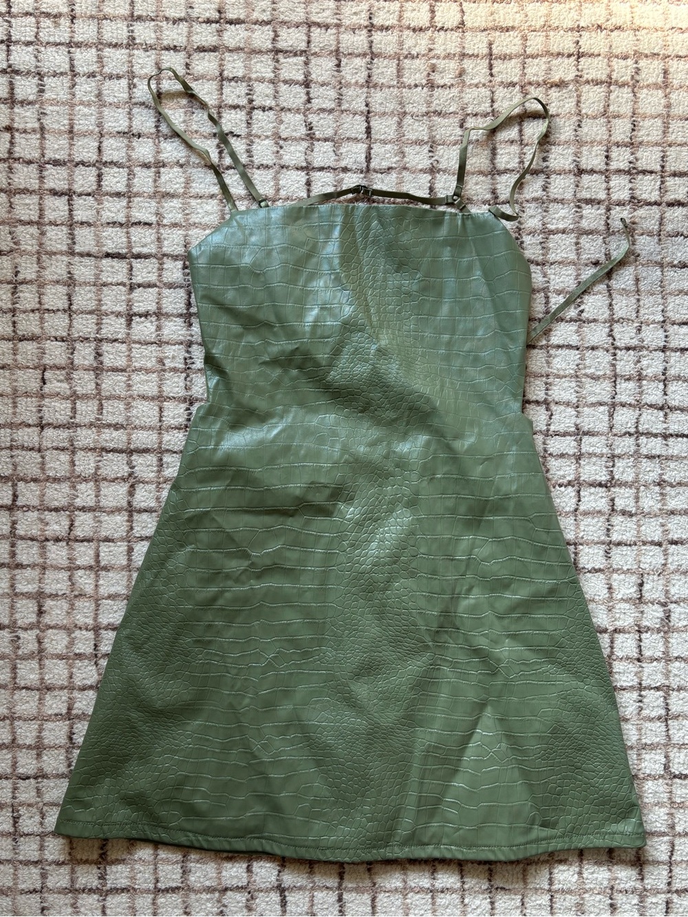 Forever 21 Olive Green Croc-Embossed Mini Slip Dress